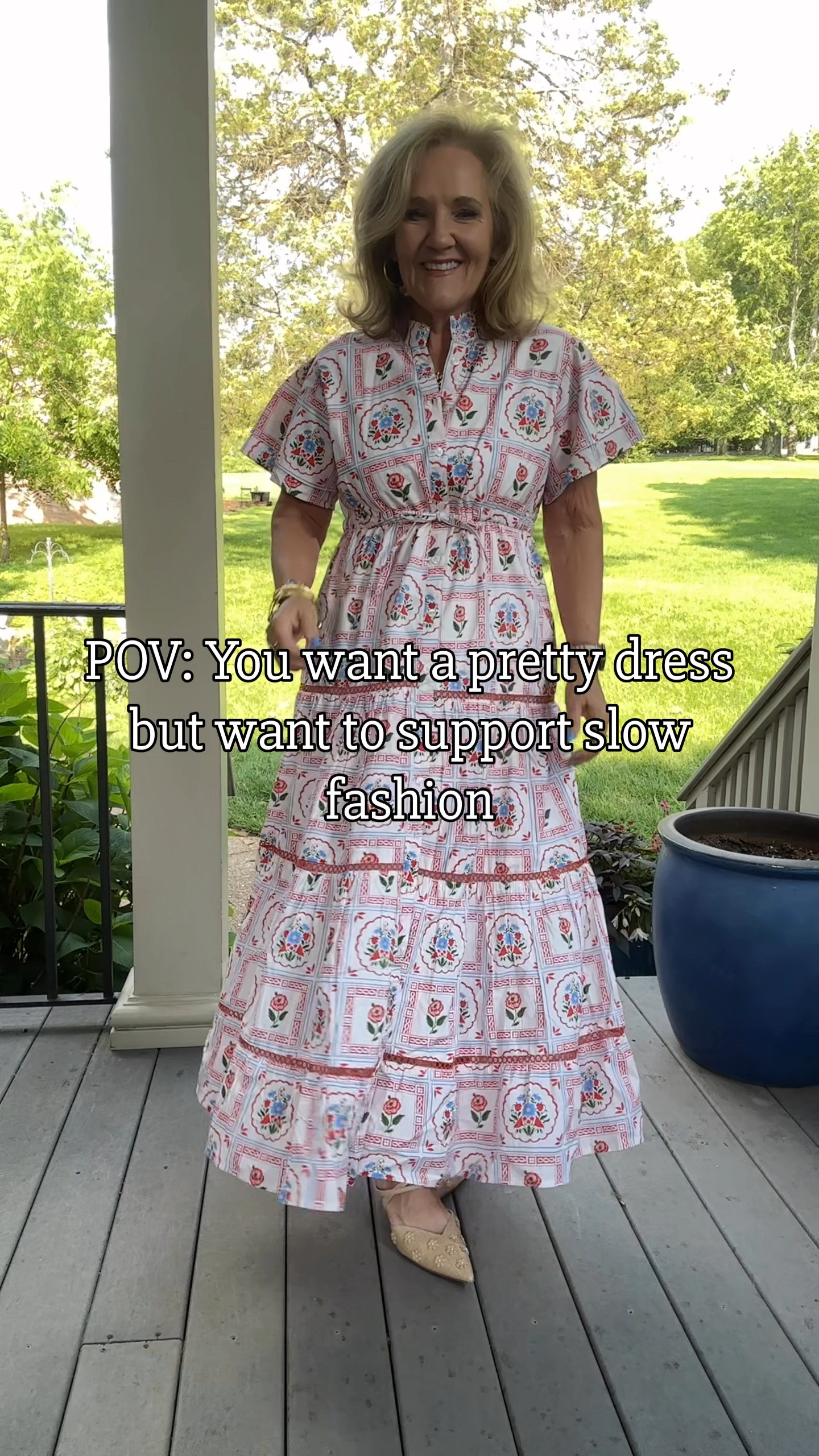 Two dresses by Victoria Dunn. She’s a small designer out of Charleston. She designs the colors and the prints here in the US and then the fabric is block printed and the dresses are sewn in India. She has a long-term relationship with her team and I’m pleased to be associated with her. Her dresses are sold in high-end boutiques in coastal towns up and down the East Coast.
Her return policy is size exchanges and store credit only. She’s a small business and I support that.
These two dresses I have worn these bodies for three years now and they’re very consistent in sizing the first dress the midi I wear a size medium. If you are busty, then size up. 
The second dress I size down to a small. I would recommend sizing down in this one.

Summer dresses, red white and blue dress Indian block print dress coastal fashion Charleston slow fashion
Avail XS-3X

Vacation dress summer dress

#LTKPetite #LTKSeasonal #LTKOver40