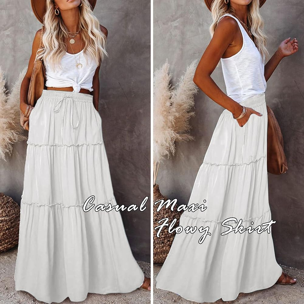 EARKOHA Womens Casual High Waist Tie Paisley Print Long Maxi Skirt with Pockets | Amazon (US)