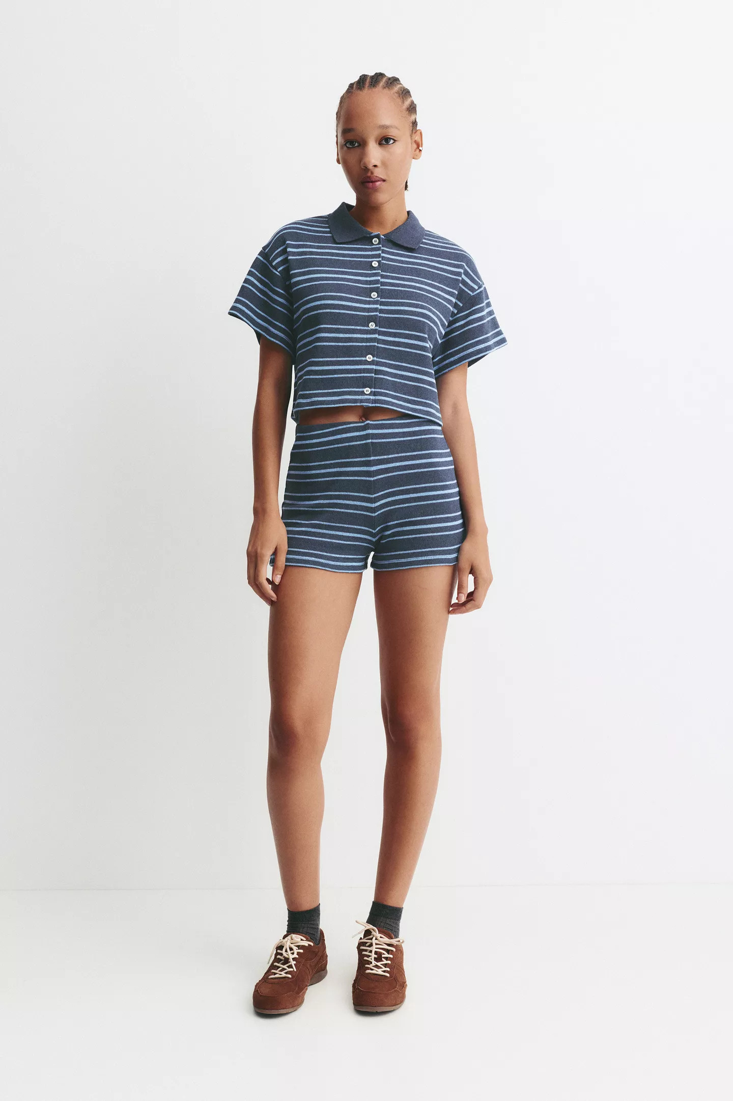 Striped knit polo shirt | PULL and BEAR UK