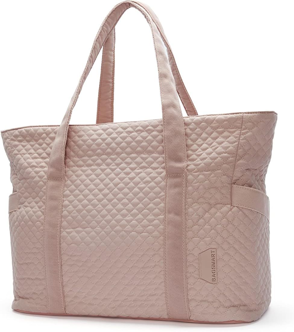 Large Tote Bag For Women, BAGSMART Shoulder Bag With Yoga Mat Buckle For Gym,Work,Travel | Amazon (US)
