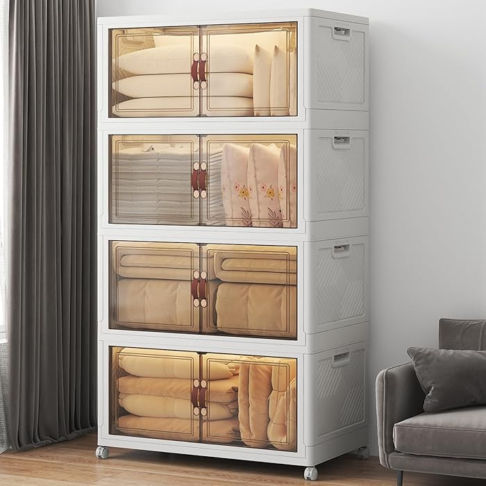 Contenedores de almacenamiento extra grandes apilables con tapas y ruedas y puerta, 660QT-165QT/4... | Amazon (US)