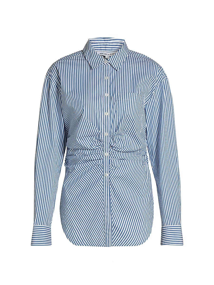 Women's Bosco Striped Ruched Shirt - Blue White Stripe - Size 14 | Saks Fifth Avenue