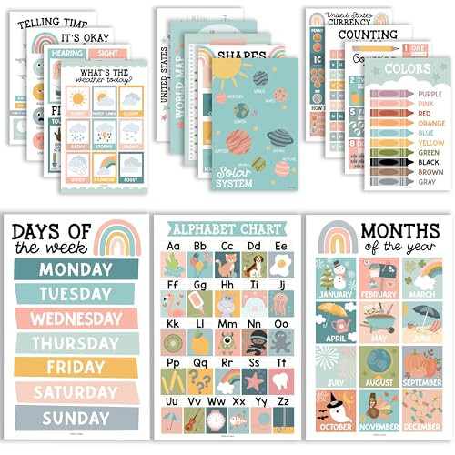 16 Boho Preschool Classroom Posters - Educational Posters For Toddlers 1-3, Toddler Learning Posters, Homeschooling Supplies, Alphabet Poster For Toddlers, Days Of The Week Poster For Kids Posters | Amazon (US)
