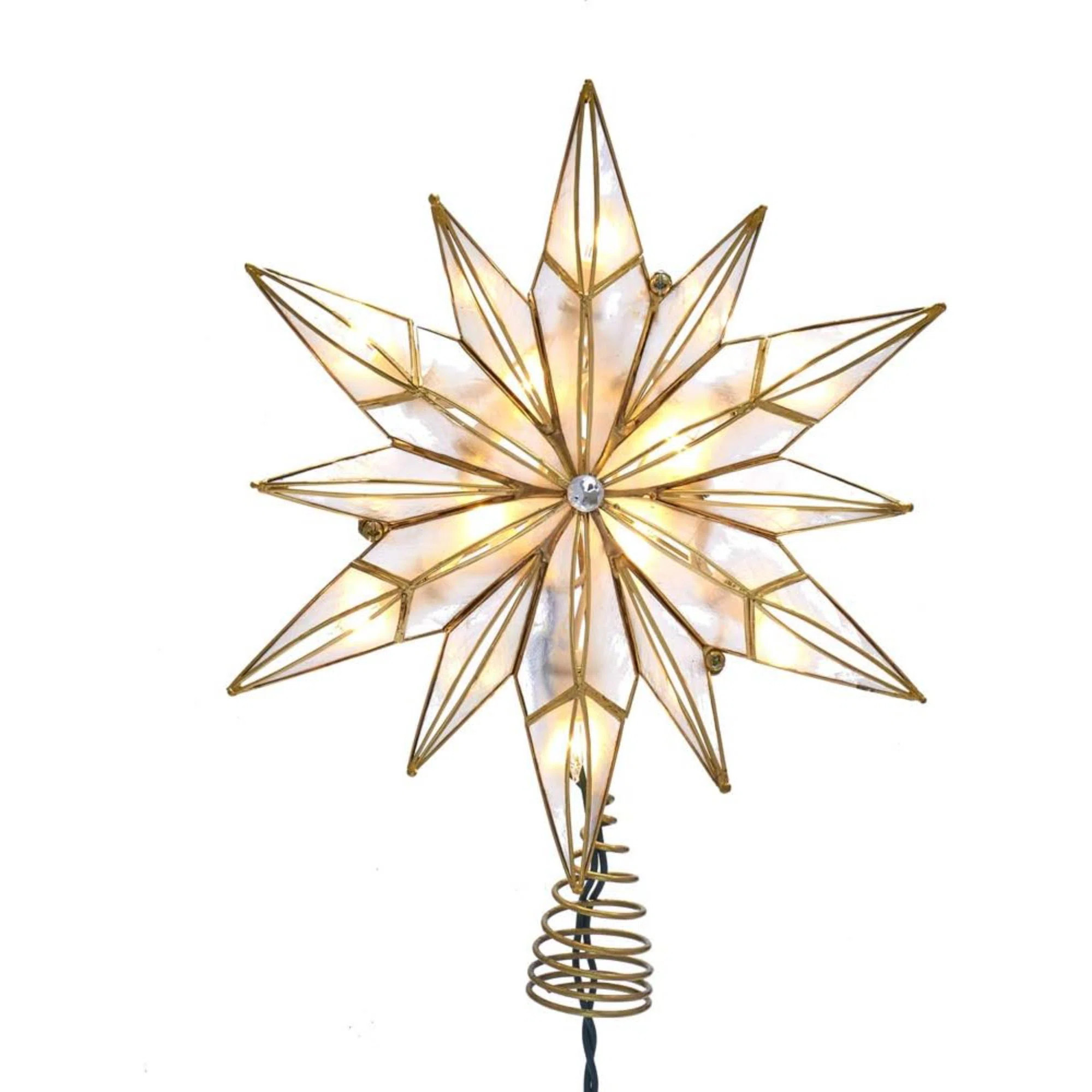 10-Light 12-Point Capiz Star and Center Gem Tree Topper | Perigold