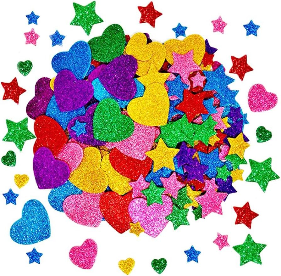 260 Pieces Colorful Glitter Foam Stickers Self Adhesive Stars Mini Heart Shapes Glitter Stickers,... | Amazon (US)