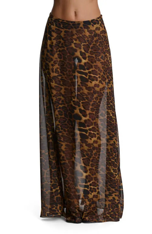 Naked Wardrobe Chiffon A-Line Maxi Skirt in Leopard at Nordstrom, Size X-Small | Nordstrom