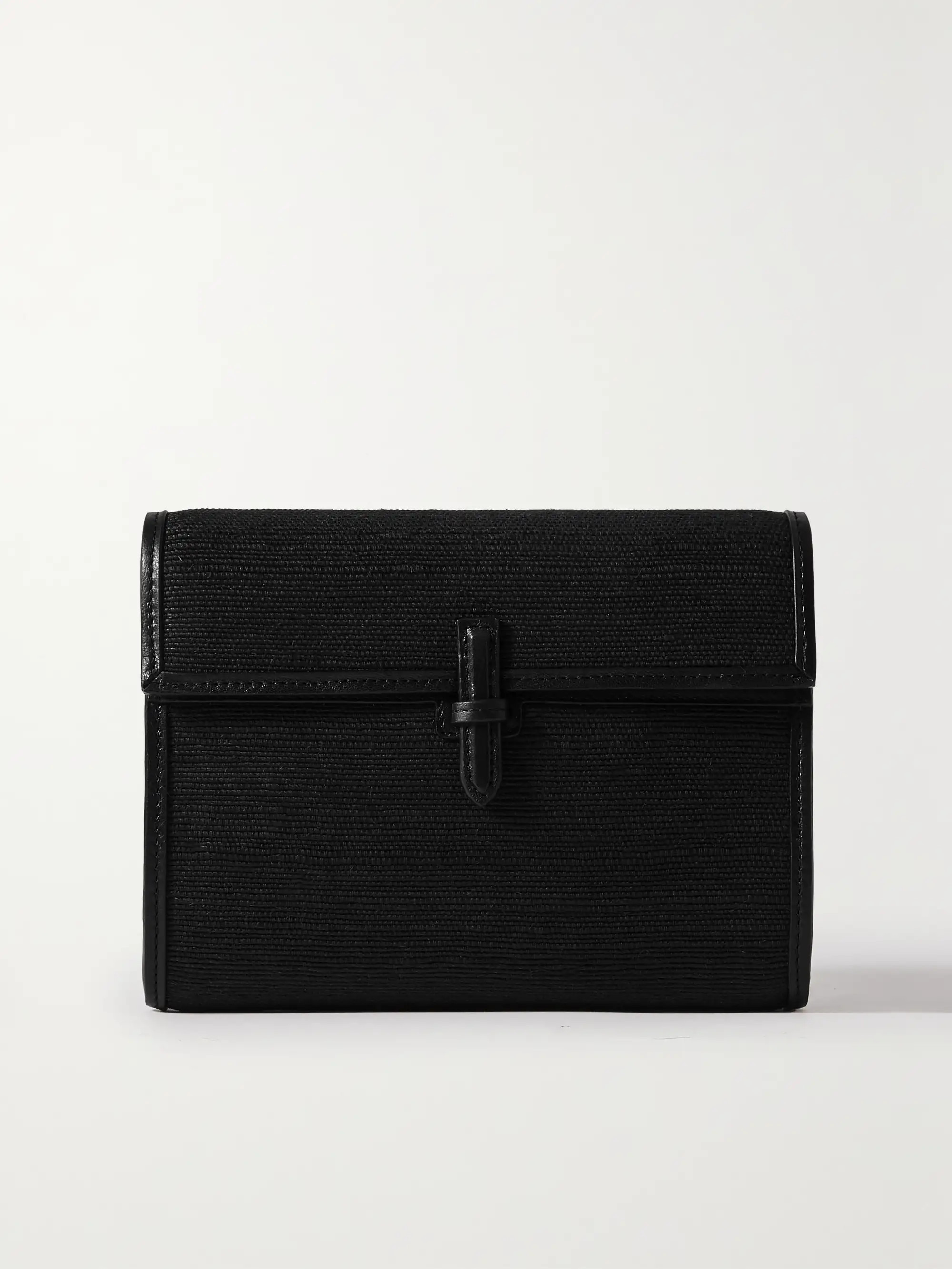 Leather-trimmed jute clutch | NET-A-PORTER (US)