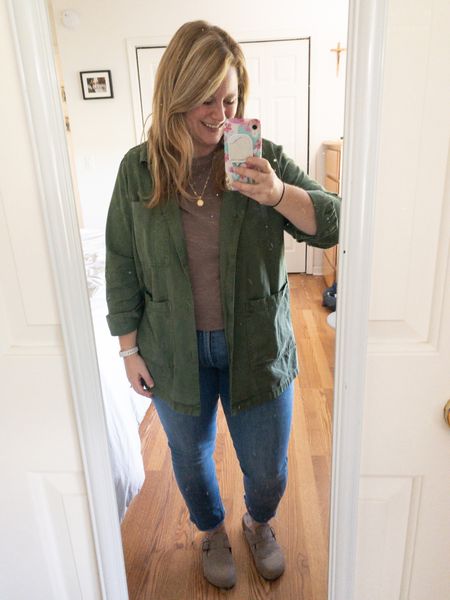 A favorite easy fall look - jeans & a tee with a shacket on top and Boston lookalikes! 

#LTKunder50 #LTKSeasonal #LTKcurves
