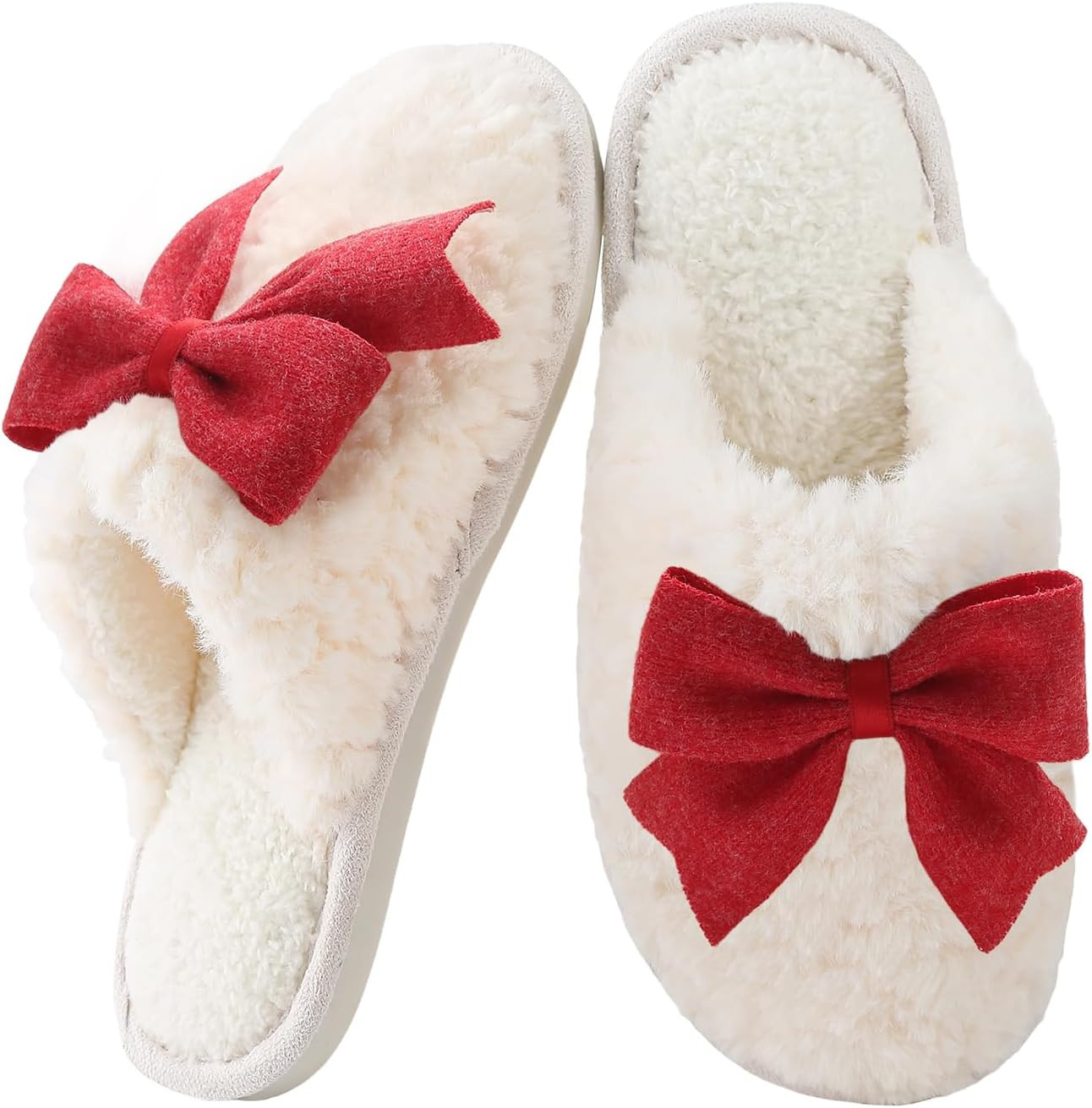 Women's Plush House Slippers Memory Foam Indoor Shoes with Bow | Amazon (US)