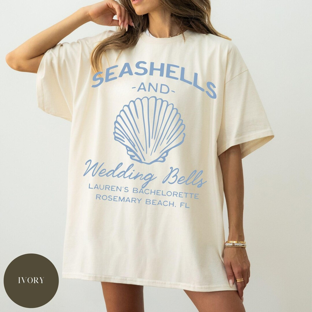 Seashells and Wedding Bells Bachelorette Comfort Colors® Shirt, Custom Bride Name Location, Coas... | Etsy (US)