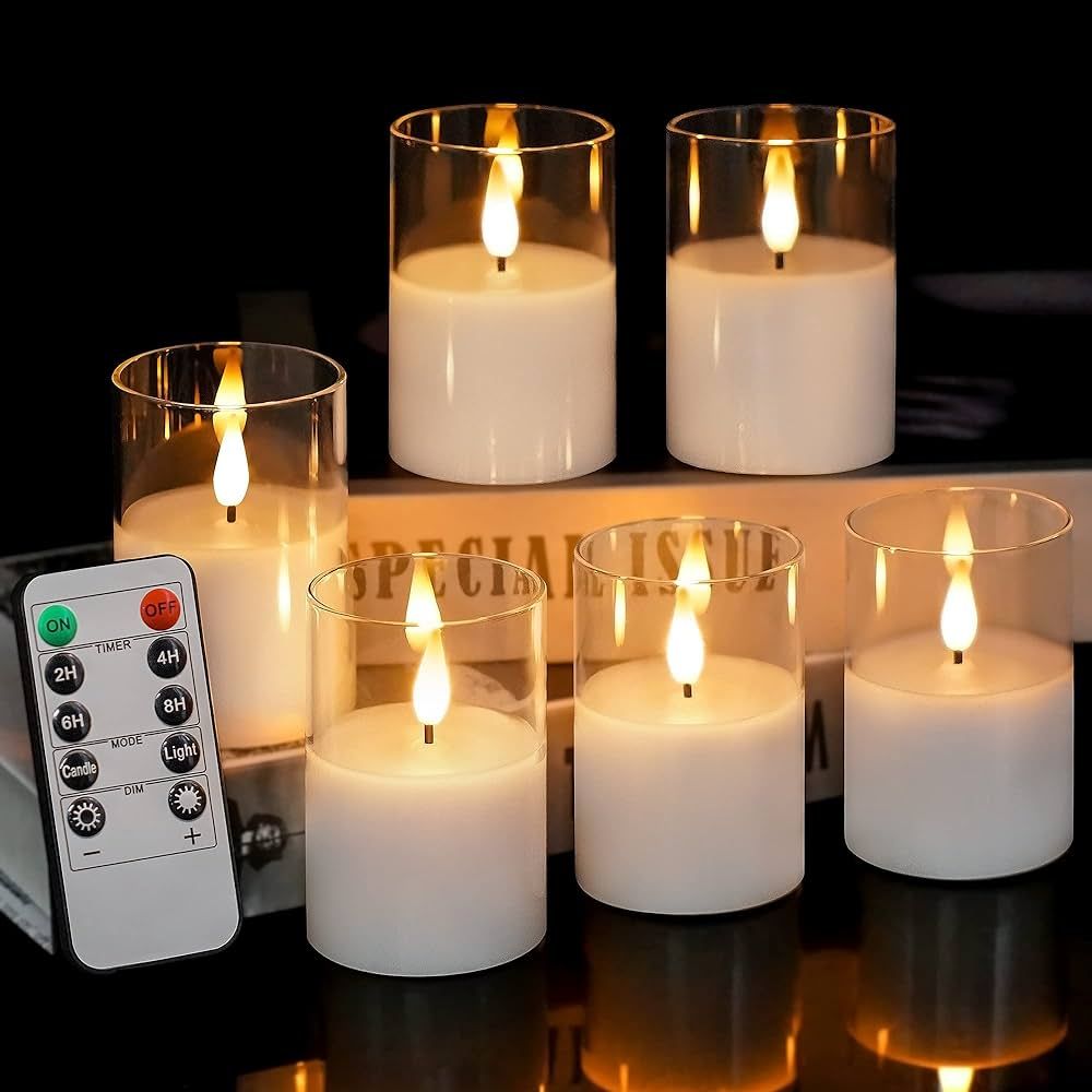 Amazon.com: VIODAIM Clear Glass Flameless Votive Candles: Battery Operated LED Flickering Pillar ... | Amazon (US)
