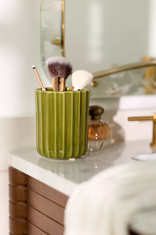 Reactive Ribbed Ceramic Bath Tumbler | Anthropologie (US)