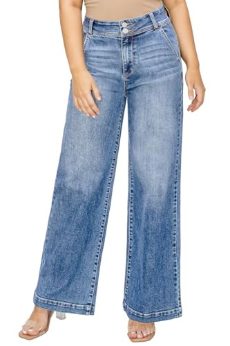 Eytino Women Plus Size Wide Leg Jeans High Waist Stretchy Straight Leg Jean Trendy Baggy Denim Pa... | Amazon (US)