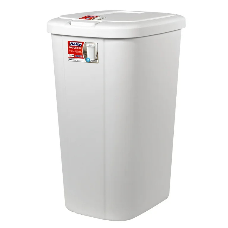 Hefty Kitchen Trash Can, 13.3 Gallon Plastic Touch Top Garbage Bin with Push Button Lid, White | Walmart (US)