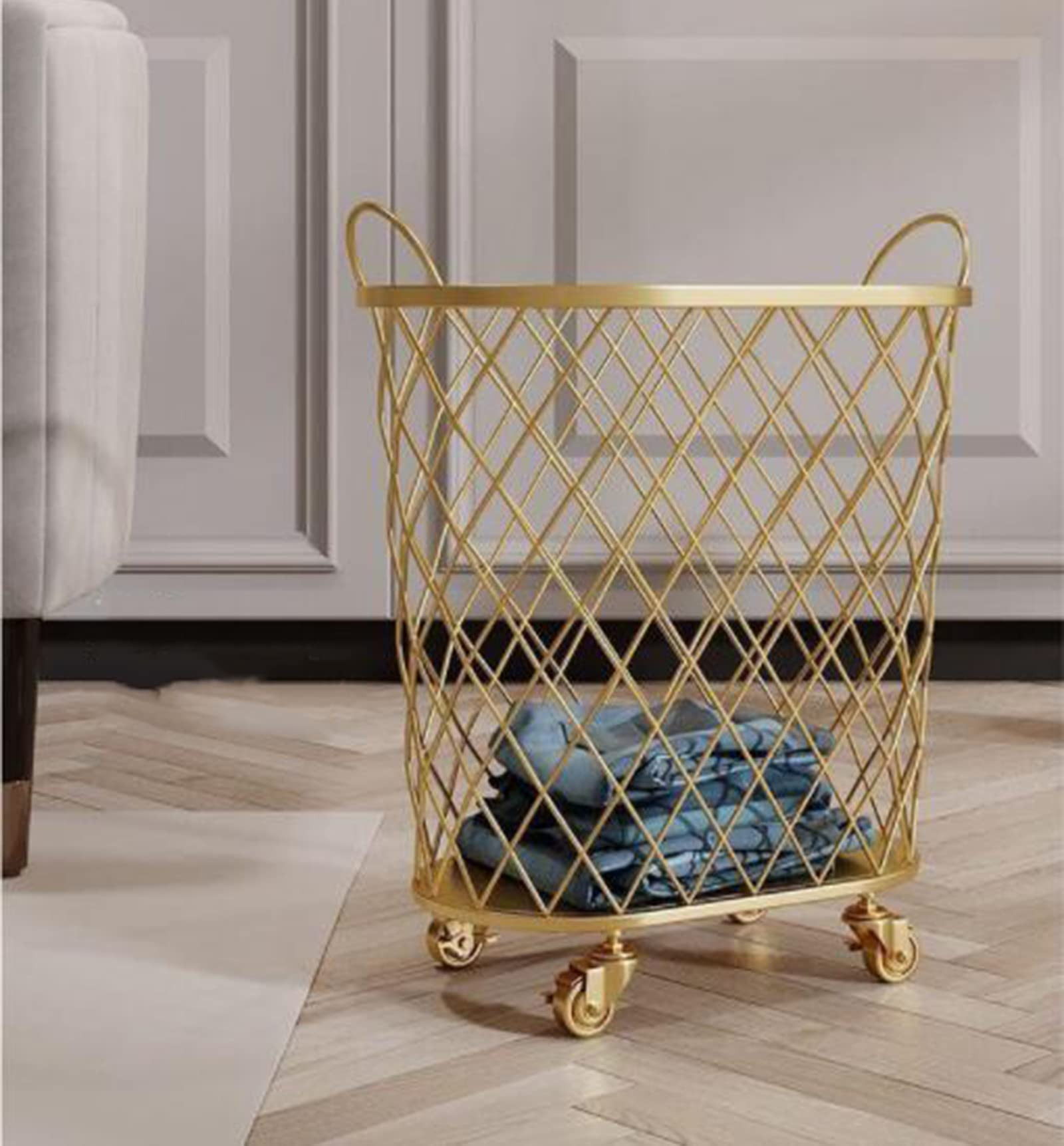 QQXX 360 Laundry Hamper with Wheels,Round Mesh Metal Rolling -Iron Scandinavian ins Bathroom Dirt... | Amazon (US)