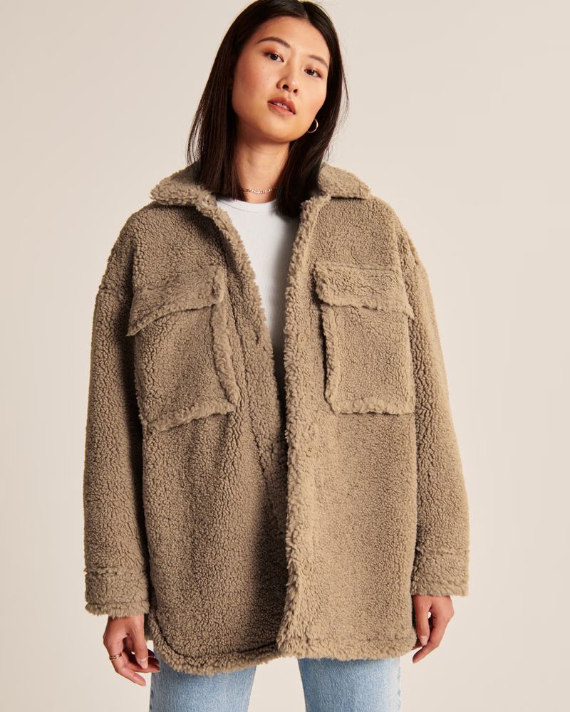 Slouchy Sherpa Shirt Jacket | Abercrombie & Fitch (US)