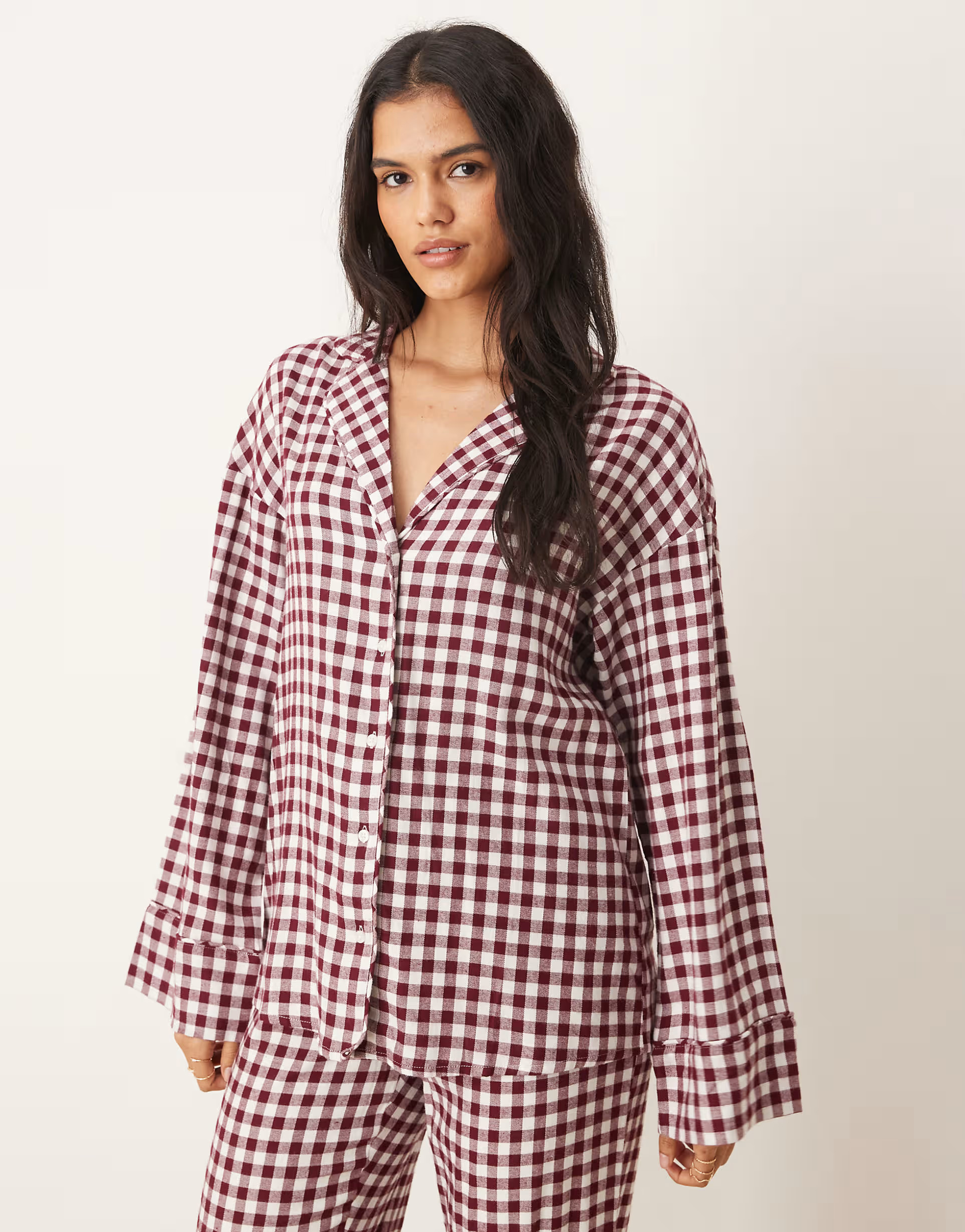 Gina Tricot mix and match flannel pyjamas long sleeve shirt in red and white gingham check | ASOS (Global)