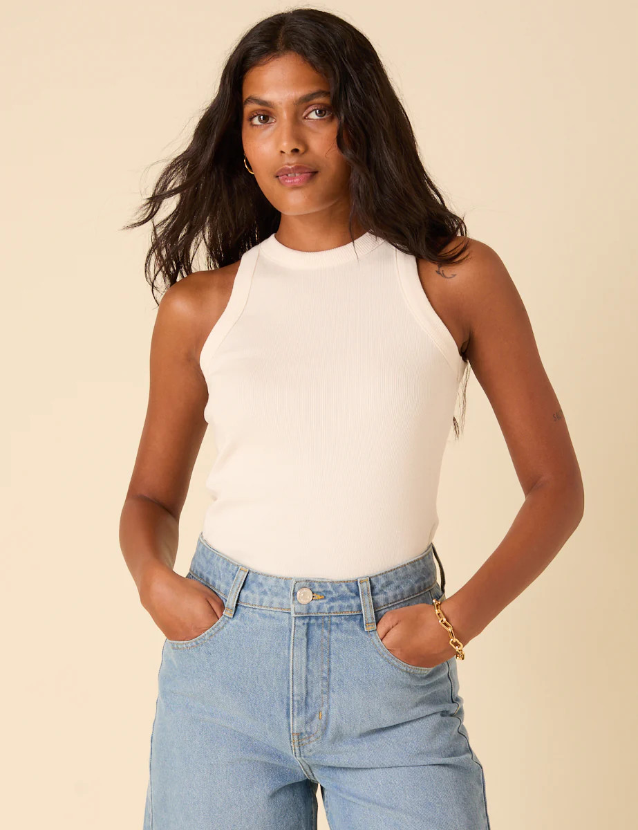 White Ribbed Racer Vest Top | Nobody's Child