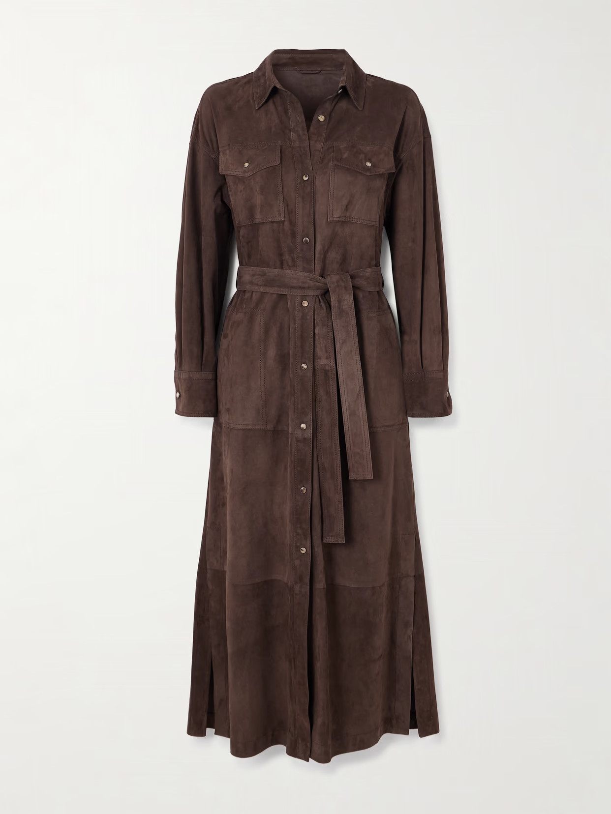 Brunello Cucinelli - Belted Suede Coat - Brown | NET-A-PORTER (US)