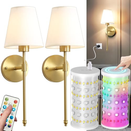 HIFCTRN Wireless Wall Sconces Set of Two Battery Operated, Rechargeable Wall Lamp with 10000 mAh Dimmable Bulb & Remote, 10 Colors Wall Lights for Bedroom Living Room Hallway Wall Decor | Amazon (US)