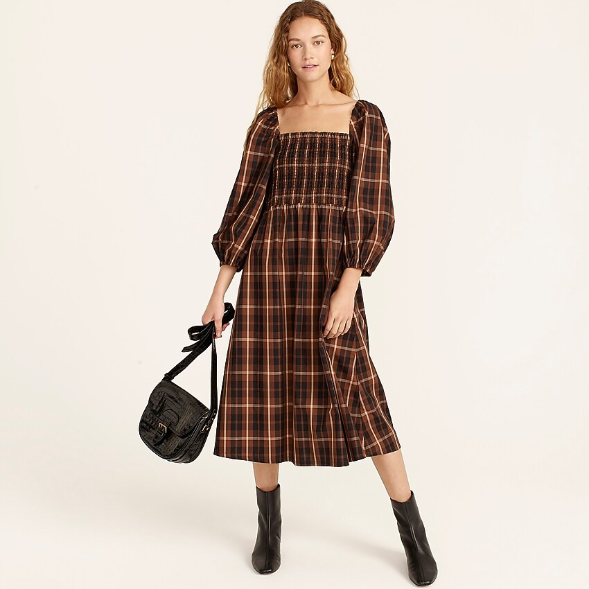 Smocked puff-sleeve dress in Friday plaid | J. Crew US