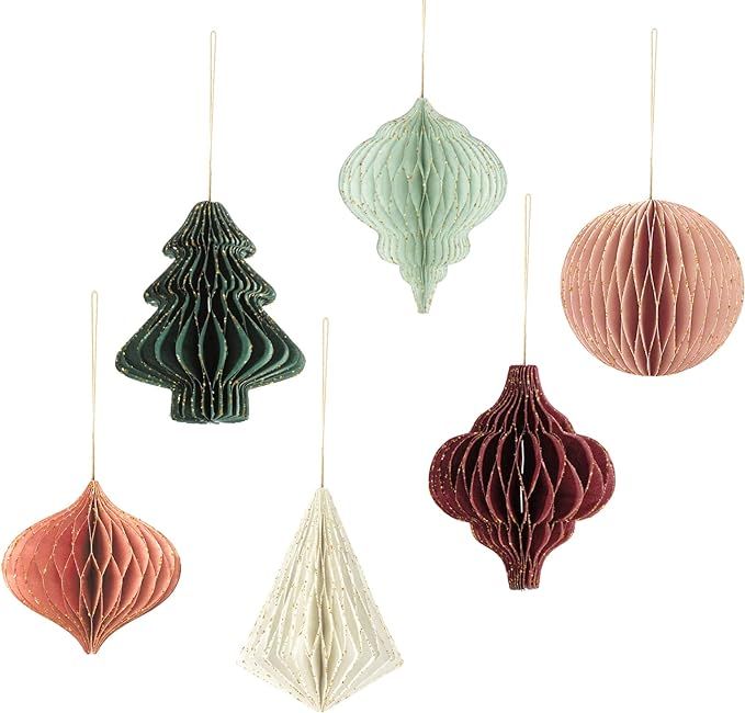AOBKIAT Christmas Party Decorations, 6 PCS 3D Mini Glitter Edge Paper Honeycomb Ornaments, Green,... | Amazon (US)
