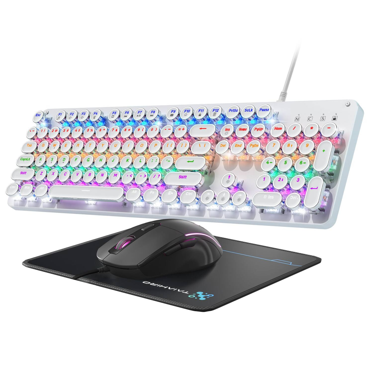 METALTON - Typewriter Style Rainbow Computer Keyboards Mouse And Pad Combo Metal Panel Retro Punk Round Anti ghost For - Metallic White | Best Buy U.S.