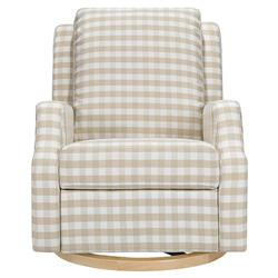 Namesake Crewe Modern Tan Gingham Light Wood Base Recliner and Swivel Glider | Kathy Kuo Home