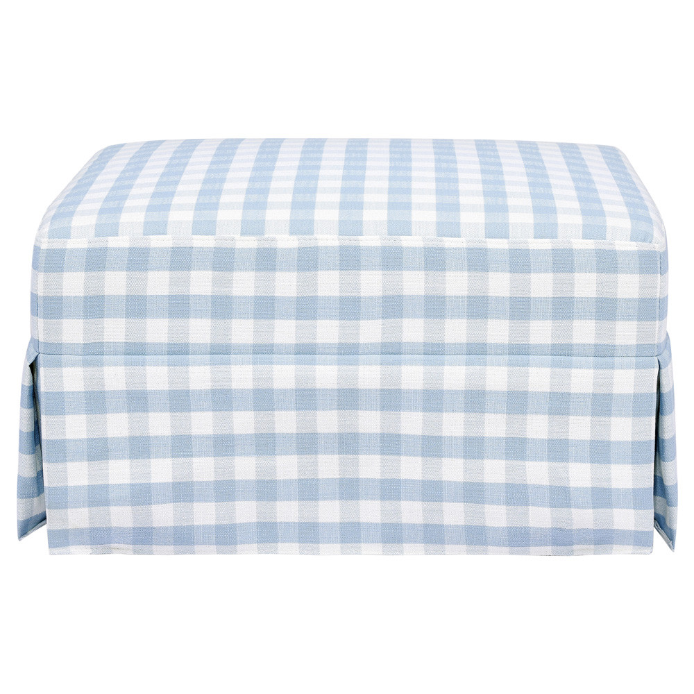 Namesake Crawford Modern Blue Gingham Gliding Ottoman | Kathy Kuo Home