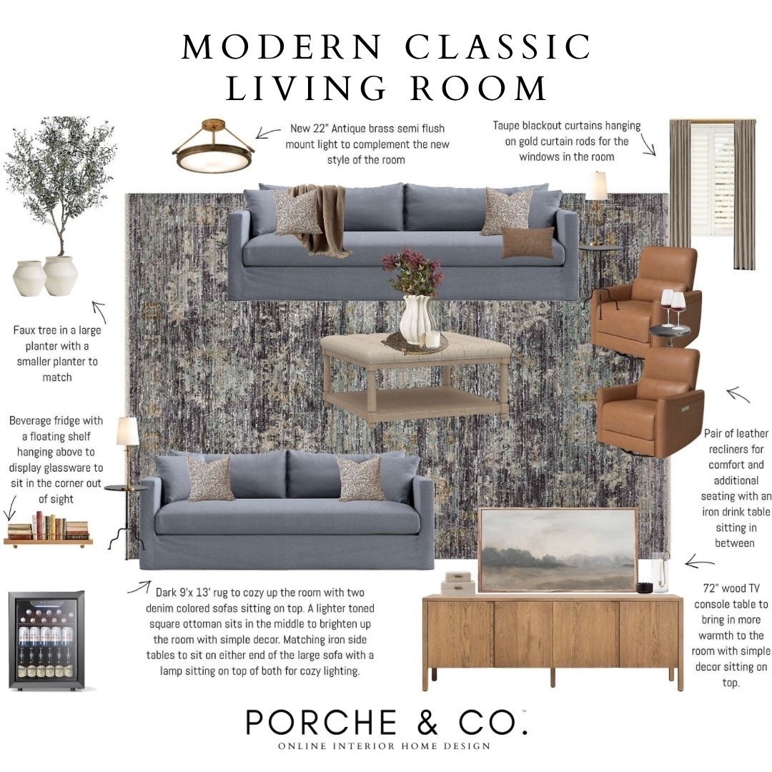 Denim tones, warm leather, and layered textures — this Modern Classic Living Room is the perfect balance of cozy and sophisticated 🤎 Designed for both comfort and style, this layout features timeless neutrals and inviting details. Living Room Online Interior Design by Porche & Co.

Do you want to bring our dreamy Modern Classic style interior design into your own home? 🏡 You’re in luck! Reserve our Online Interior Design packages today -> https://porcheandco.com/edesign ✨ We can’t wait to work with you & design your home with #porcheandco

#porcheandco #visionboard #moodboard #interiordesign #virtualdesign #modernclassic #livingroominspo #onlineinteriordesign #neutraldecor #cozyhome



#LTKBeauty #LTKvlog #LTKHome