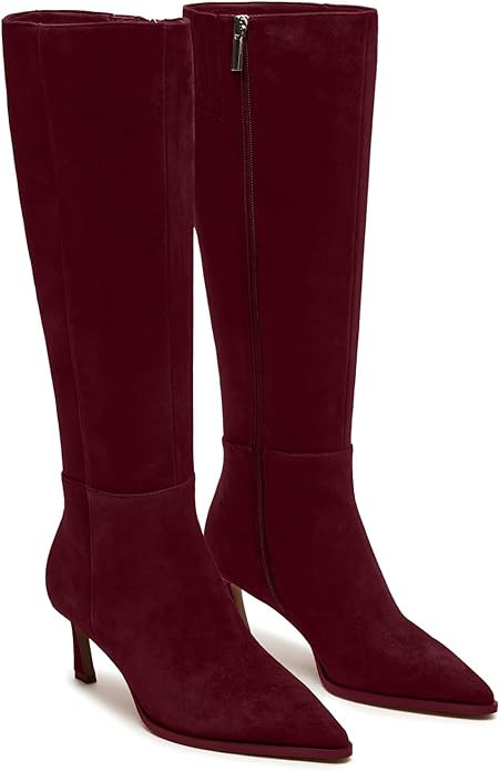 Womens Knee High Boots Kitten Heel Pointed Toe Faux Leather Long Boots Stiletto Side Zipper Comfo... | Amazon (US)