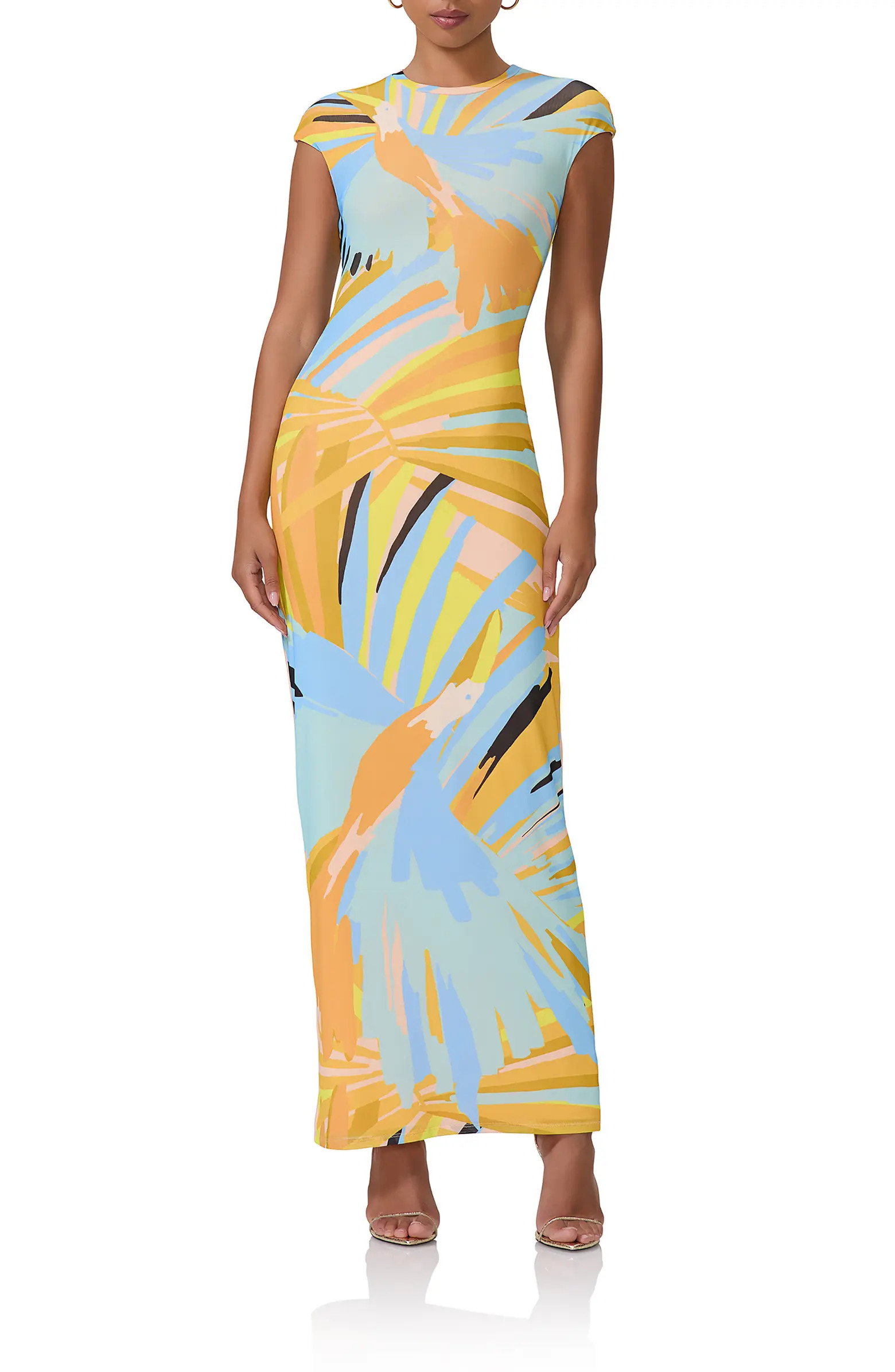 Cody Print Cap Sleeve Mesh Maxi Dress | Nordstrom