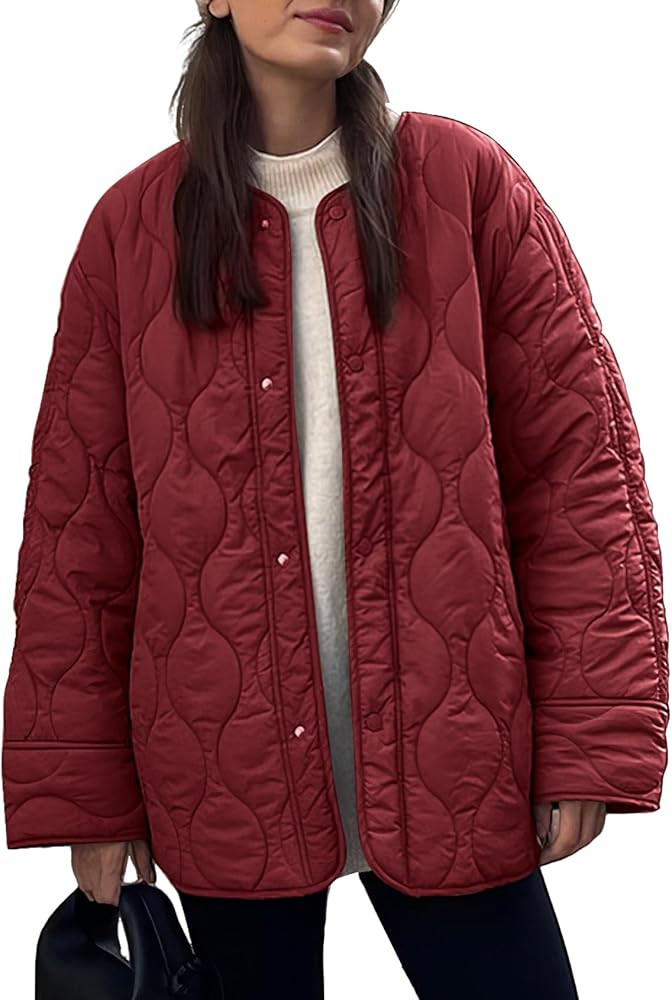 PEHMEA Women's Oversized Lightweight Quilted Jacket Button Down Fall Winter Coats Puffer Padded w... | Amazon (US)