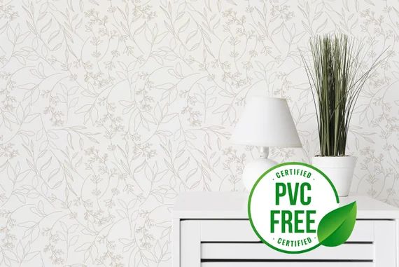Beige simple floral wallpaper | Removable Peel and Stick wallpaper or Unpasted wallpaper - PVC-Fr... | Etsy (US)