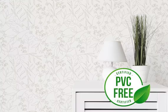 Beige simple floral wallpaper | Removable Peel and Stick wallpaper or Unpasted wallpaper - PVC-Fr... | Etsy (US)