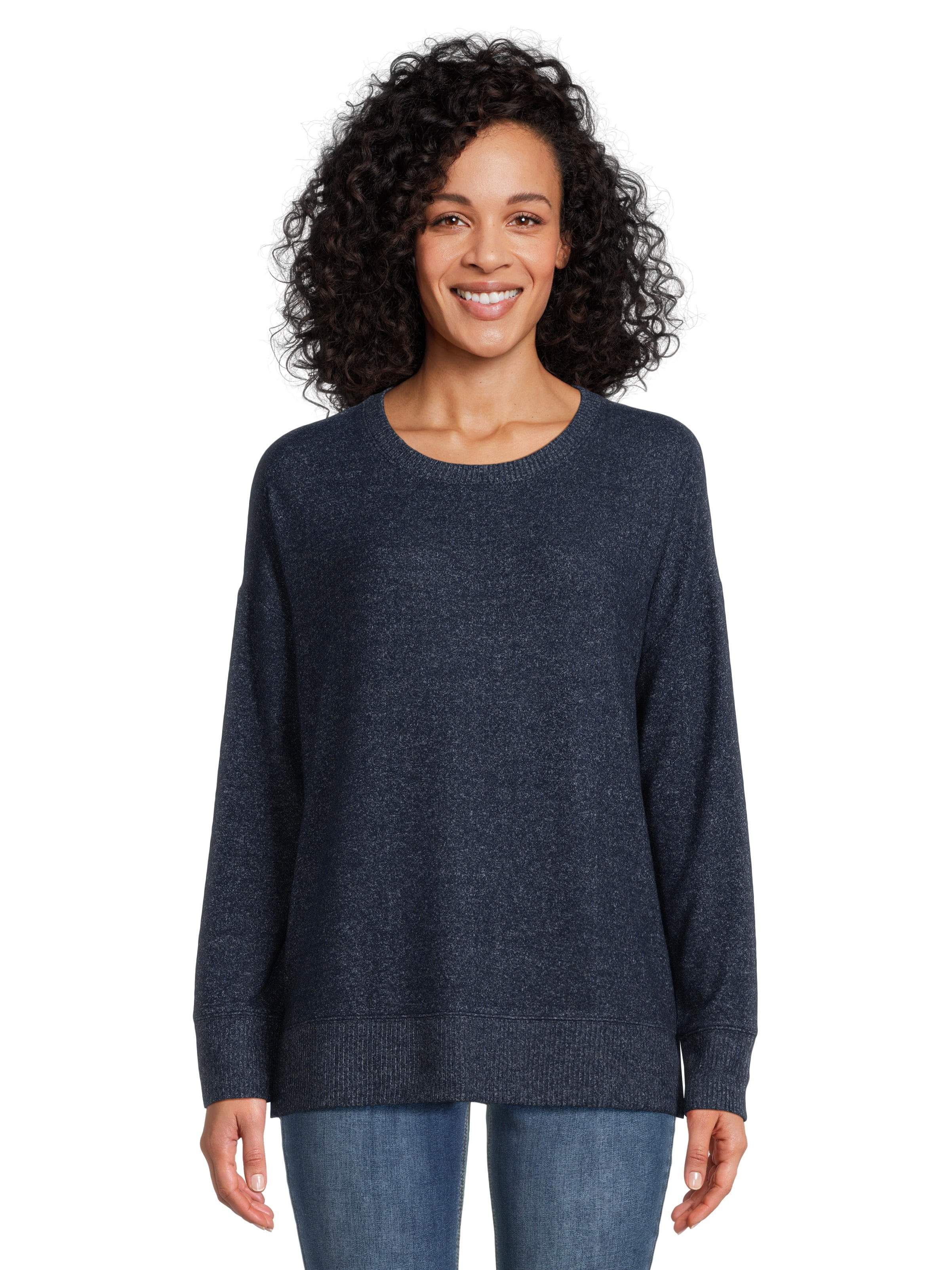 Time and Tru Women's Hacci Knit Pullover Sweatshirt with Long Sleeves, Sizes XS-XXXL | Walmart (US)