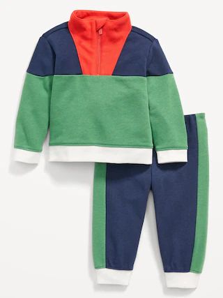 Unisex Color-Block Quarter-Zip Sweatshirt and Sweatpants Set for Baby | Old Navy (US)