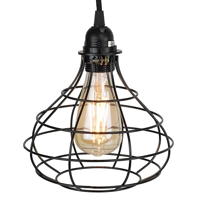 Rustic State Industrial Cage Pendant Light with 15' Black Fabric Plug-in Cord and Toggle Switch I... | Amazon (US)
