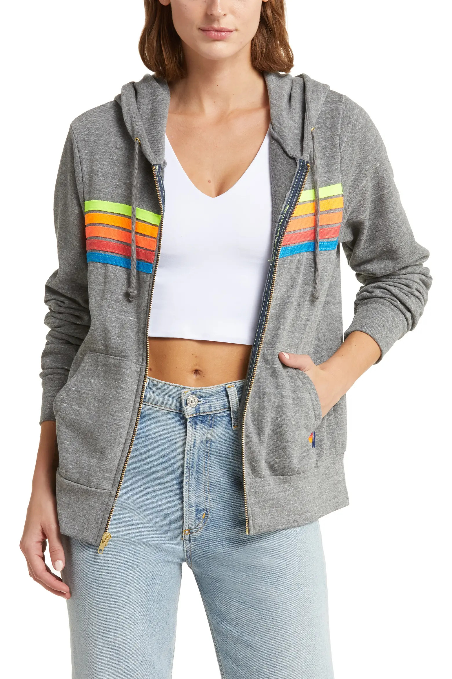 Aviator Nation 5-Stripe Zip Hoodie (Women) | Nordstrom | Nordstrom