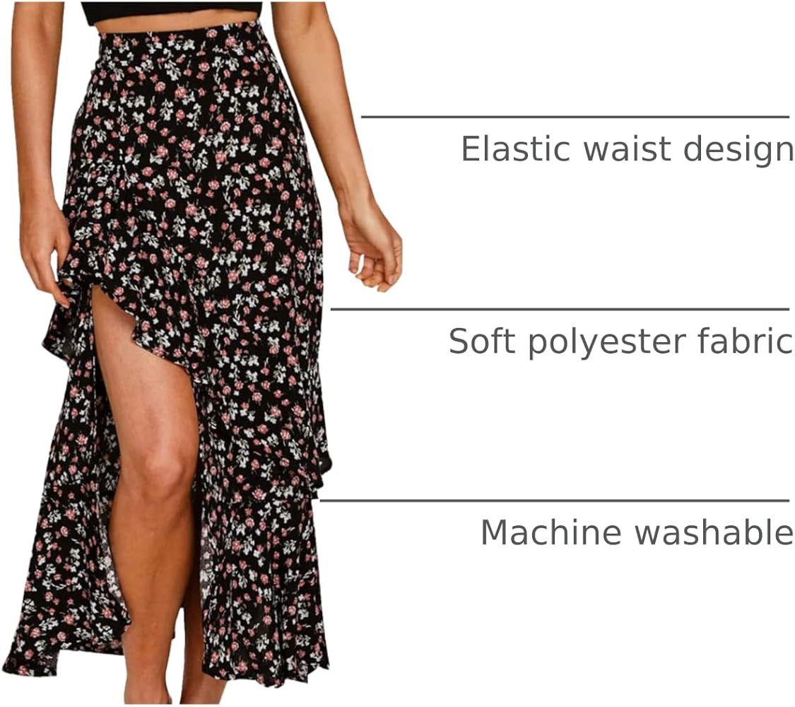 BTFBM Women 2026 Spring Summer Long Skirts Dress Boho Floral Elastic Waist Split Ruffle High Low ... | Amazon (US)