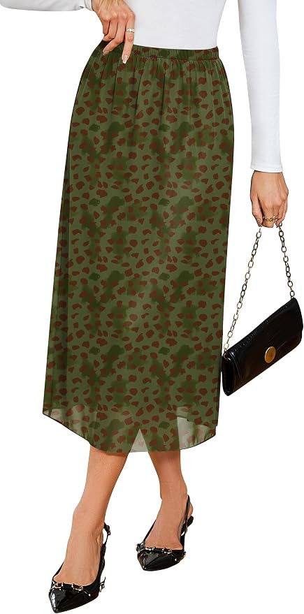 Womens Mesh Midi Skirt Elastic High Waisted Double Lined Long Skirt | Straight Style, Floral Skir... | Amazon (US)