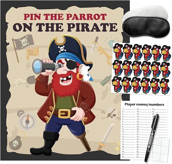 PARTYLOUD Pin The Pirate Parrot on The Pirate, Pirate Party Games, Pirate Holiday Birthday Party ... | Amazon (US)