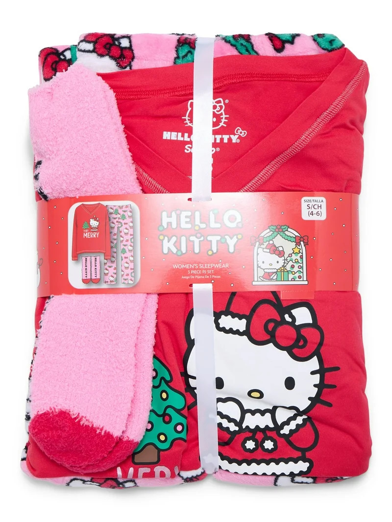 Hello Kitty Women's and Women’s Plus Christmas Top, Pants and Socks Sleep Gift Set, 3-Piece, Si... | Walmart (US)