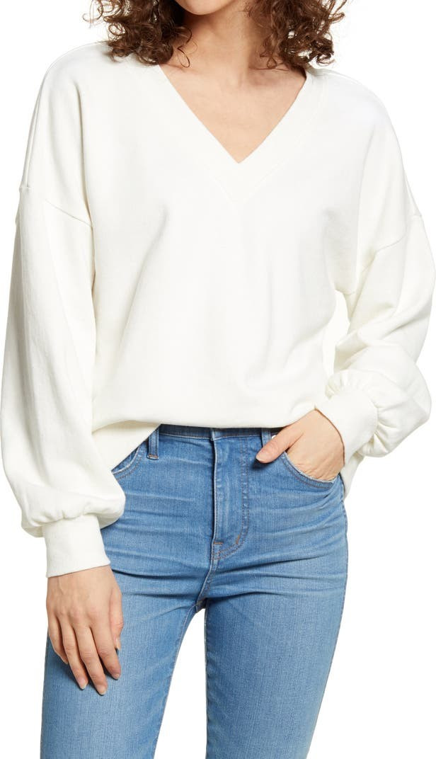 Hemp & Organic Cotton Blend V-Neck Sweatshirt | Nordstrom