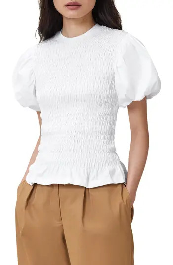 AllSaints Dael Smocked Puff Sleeve Top in Optic White at Nordstrom Rack, Size X-Small | Nordstrom Rack