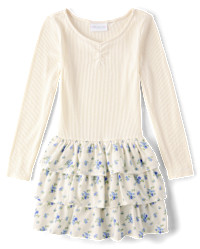 Girls Floral Tiered Drop Waist Dress - white | The Children's Place