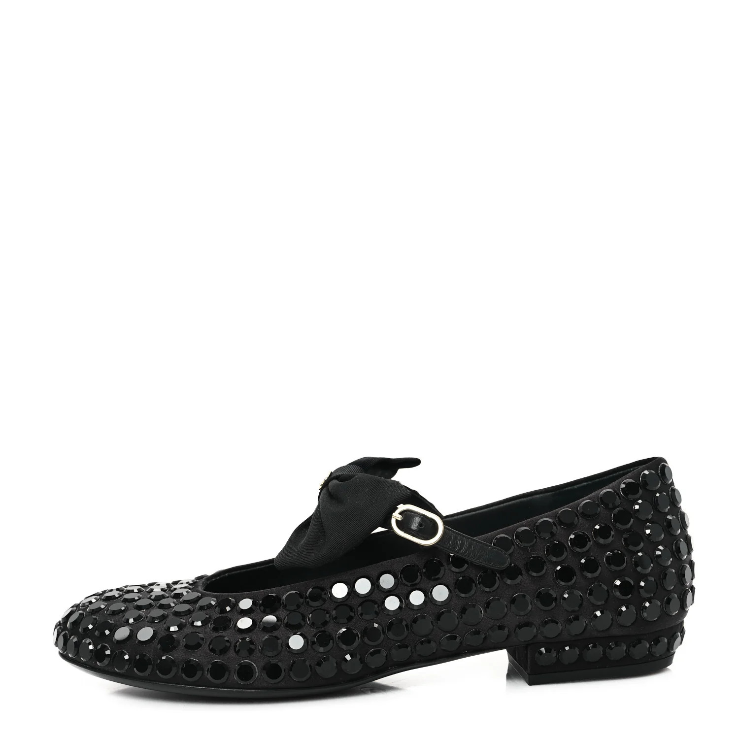 Satin Strass Bow Mary Jane Flats 37 Black | FASHIONPHILE (US)
