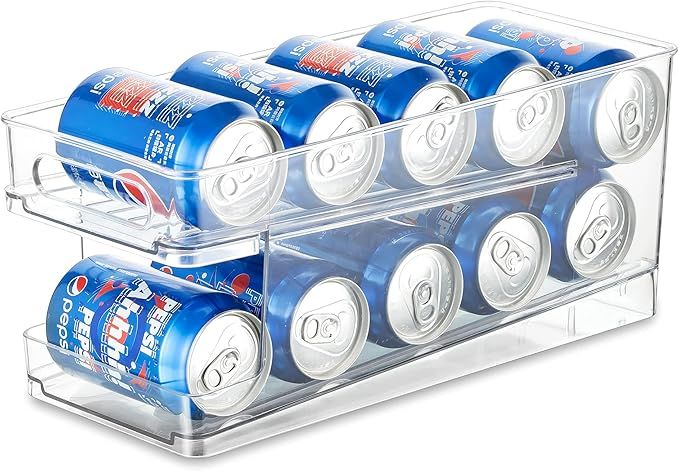 Hanobe Soda Can Organizer for Refrigerator 2-Layer Auto Scrolling Water Bottle Organizer Bins wit... | Amazon (US)