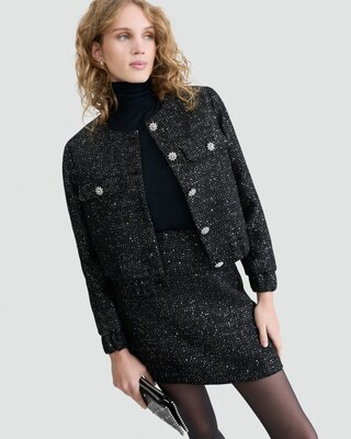 F&F Boucle Sequin Embellished Button Front Co-ord Jacket in Black | Tesco F&F