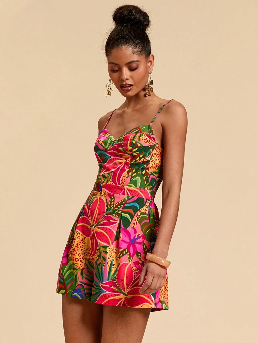 Travachic Tropical Print Casual Jumpsuit Romper | SHEIN